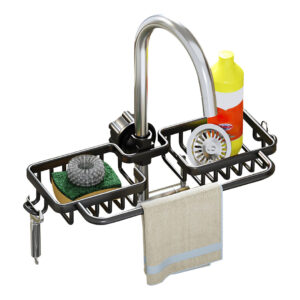 SOGA Black Kitchen Sink Organiser Faucet Soap Sponge Caddy Rack Drainer with Towel Bar Holder Bathroom Storage TAN1032 AU DEPOT - AU DEPOT