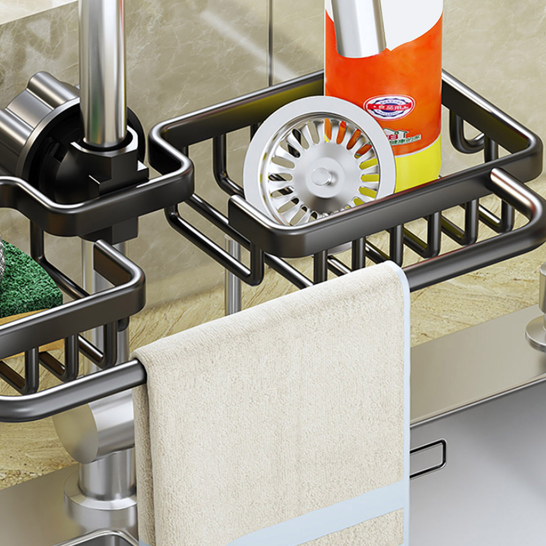 SOGA Black Kitchen Sink Organiser Faucet Soap Sponge Caddy Rack Drainer with Towel Bar Holder, , , , , ,  - AU DEPOT 7