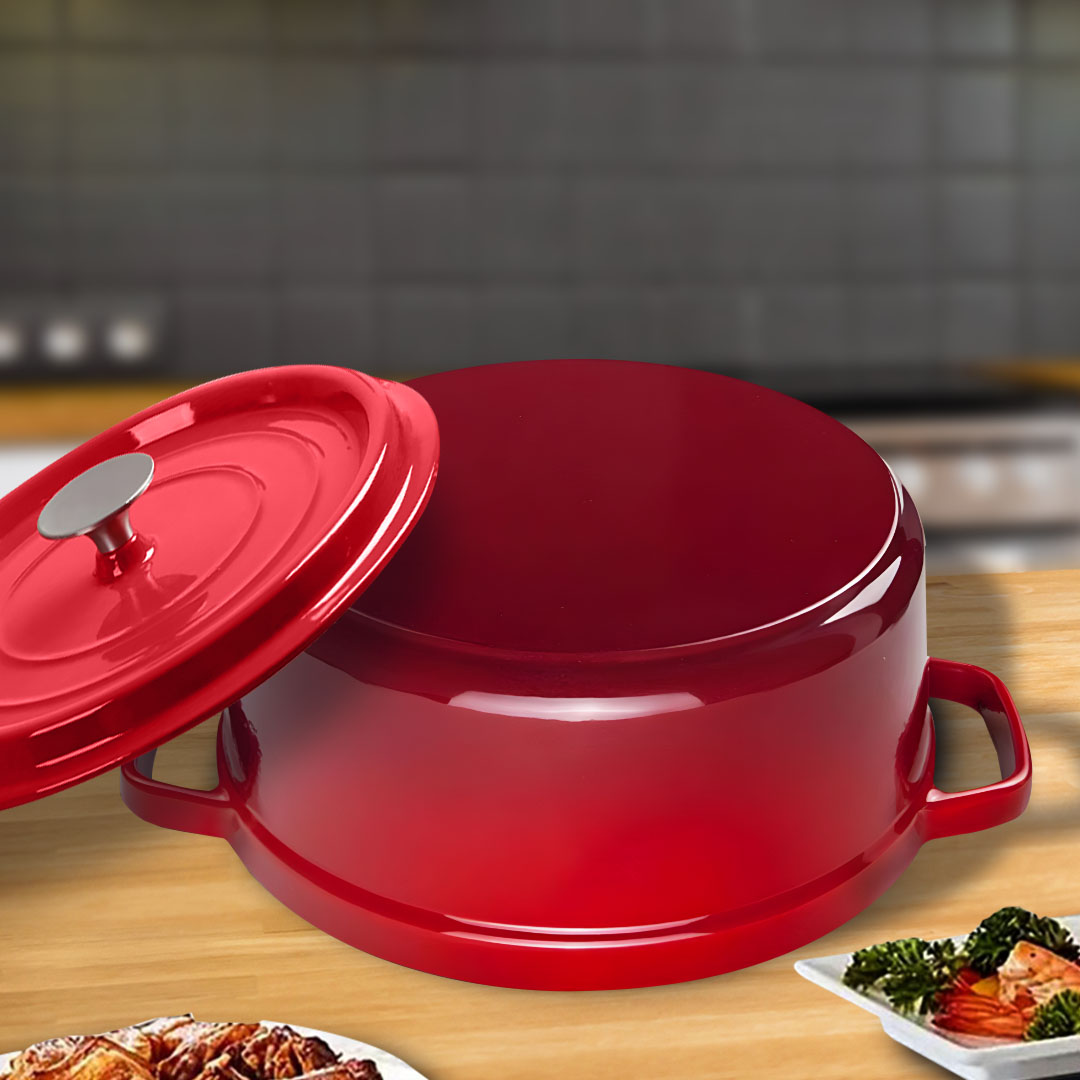 SOGA Cast Iron 22cm Enamel Porcelain Stewpot Casserole Stew Cooking Pot With Lid 2.7L Red, , , , , ,  - AU DEPOT 4