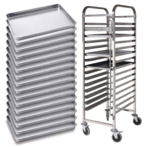 SOGA Gastronorm Trolley 16 Tier Stainless Steel with Aluminum Baking Pan Cooking Tray for Bakers Cleaning Organising Soga1310 16X6040 AU DEPOT - AU DEPOT