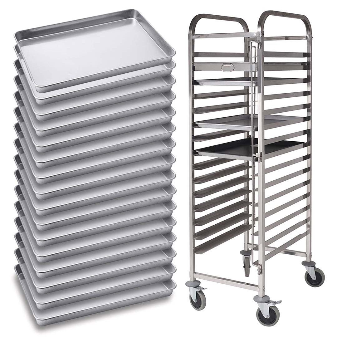 SOGA Gastronorm Trolley 16 Tier Stainless Steel with Aluminum Baking Pan Cooking Tray for Bakers, , , , , ,  - AU DEPOT 1