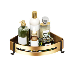 SOGA Gold Wall Mounted Triangular Bathroom Storage Corner Vanity Organiser Space Saving Adhesive Shelf Rack with Hooks Bathroom Storage TAN1013 AU DEPOT - AU DEPOT