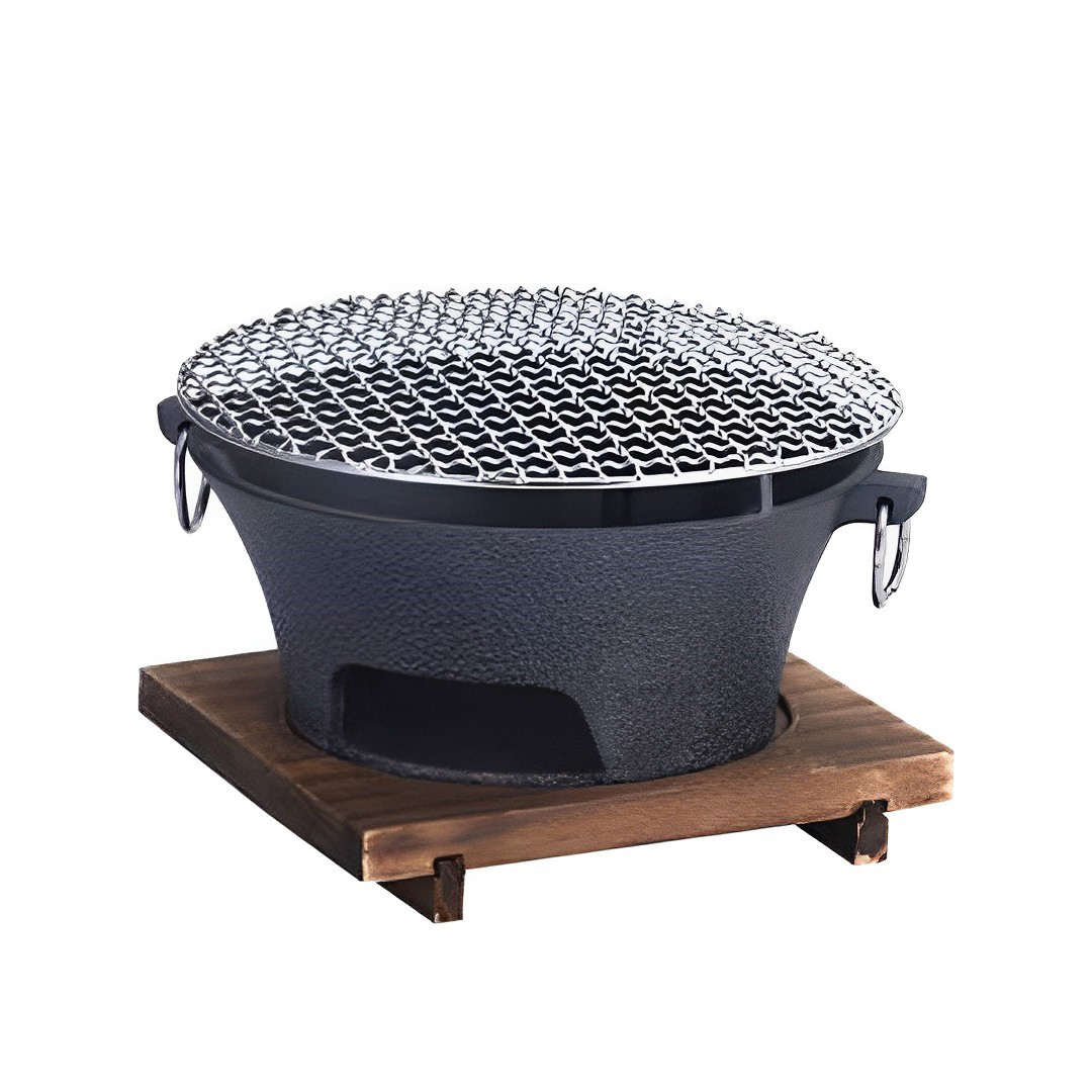 SOGA Large Cast Iron Round Stove Charcoal Table Net Grill Japanese Style BBQ Picnic Camping with Wooden Board, , , , , ,  - AU DEPOT 1