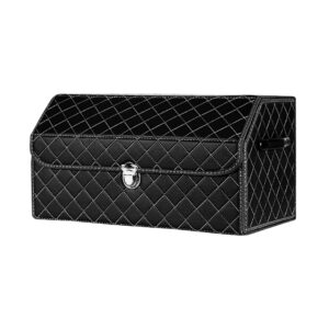 SOGA Leather Car Boot Collapsible Foldable Trunk Cargo Organizer Portable Storage Box BlackWhite Stitch with Lock Medium Interior Accessories StorageBLK387 AU DEPOT - AU DEPOT