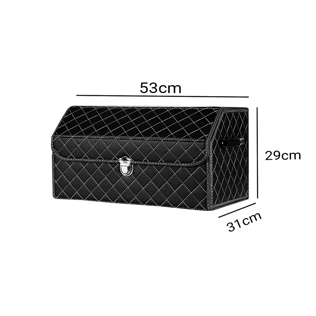 SOGA Leather Car Boot Collapsible Foldable Trunk Cargo Organizer Portable Storage Box Black/White Stitch with Lock Medium, , , , , ,  - AU DEPOT 6