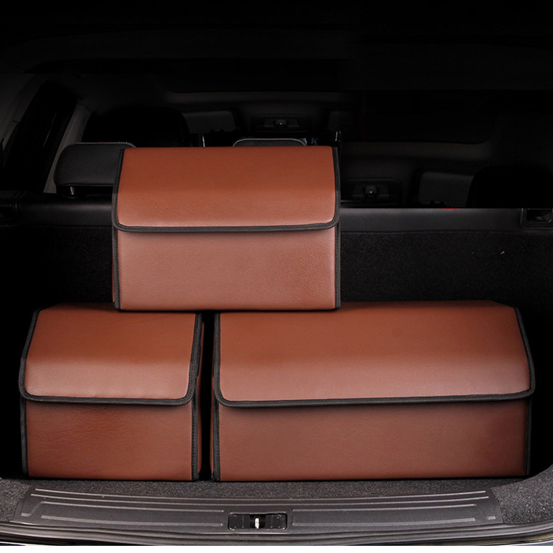 SOGA Leather Car Boot Collapsible Foldable Trunk Cargo Organizer Portable Storage Box Coffee Small, , , , , ,  - AU DEPOT 8