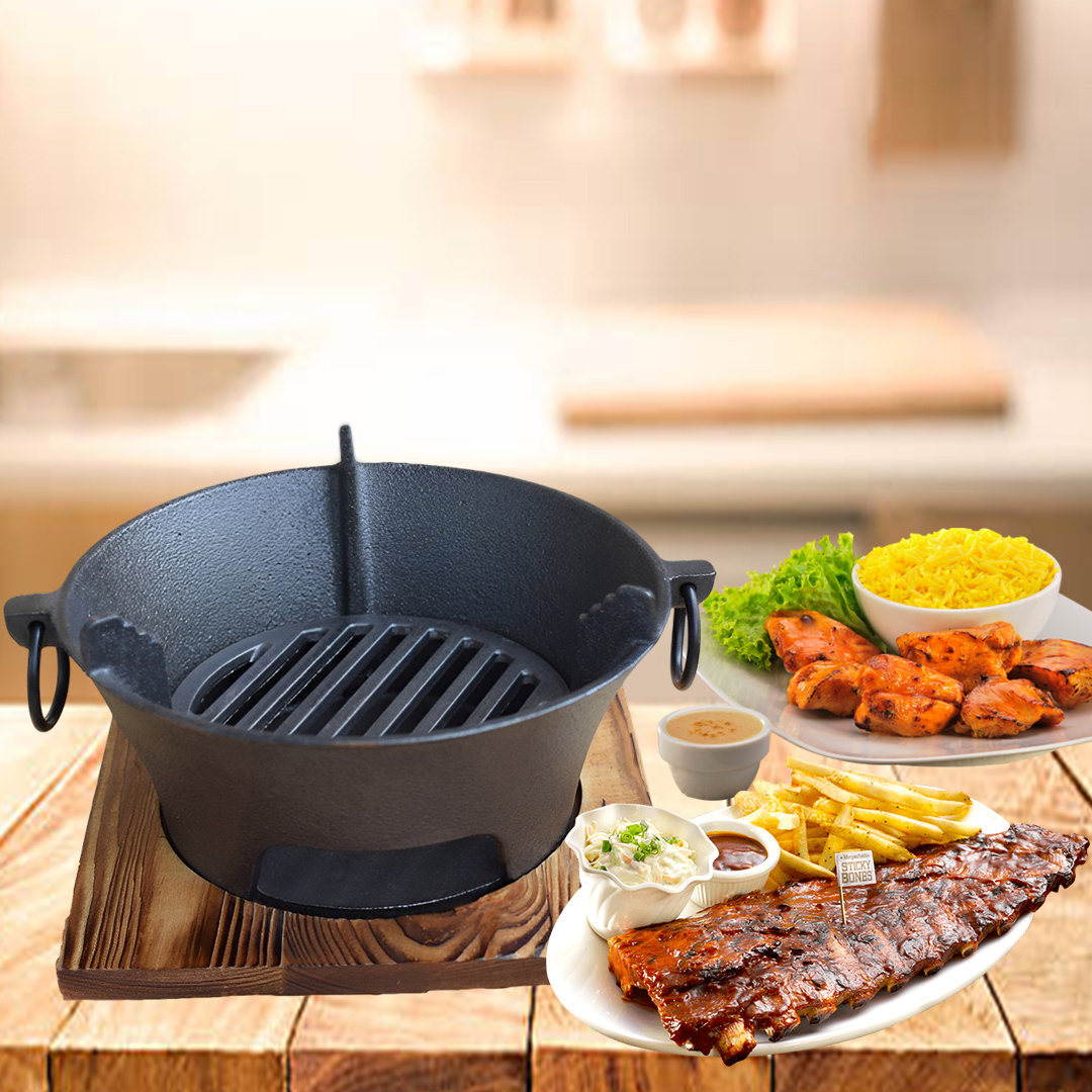 SOGA Medium Cast Iron Round Stove Charcoal Table Net Grill Japanese Style BBQ Picnic Camping with Wooden Board, , , , , ,  - AU DEPOT 3