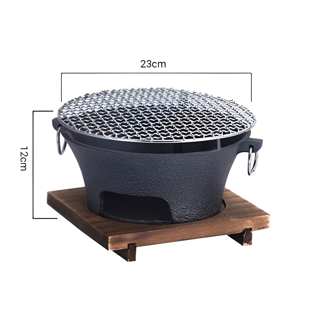 SOGA Medium Cast Iron Round Stove Charcoal Table Net Grill Japanese Style BBQ Picnic Camping with Wooden Board, , , , , ,  - AU DEPOT 6