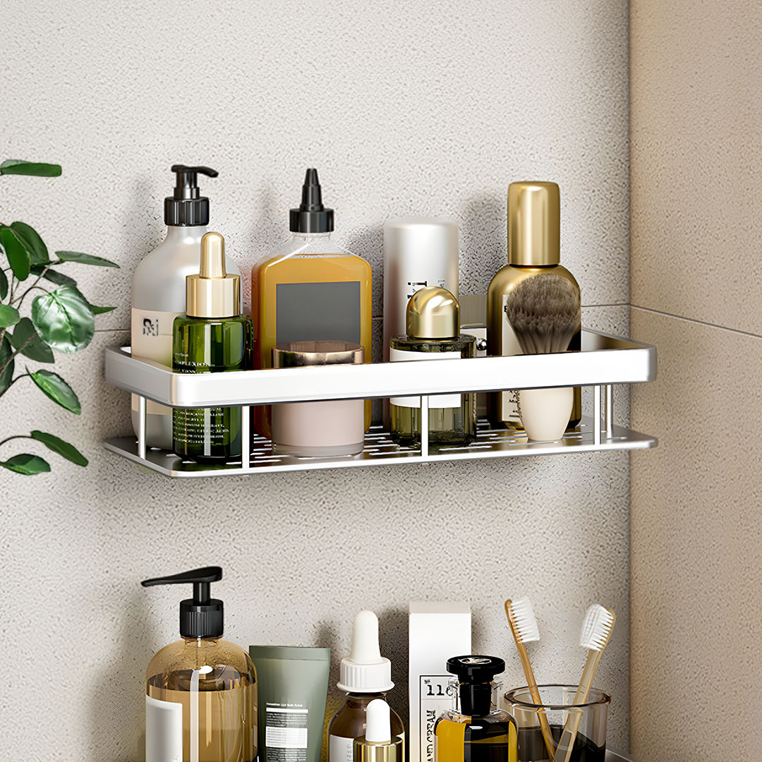 SOGA Silver Wall-Mounted Rectangular Bathroom Storage Organiser Space Saving Adhesive Shelf Rack, , , , , ,  - AU DEPOT 3