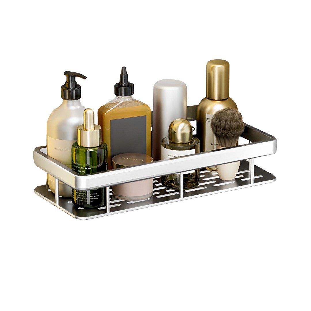 SOGA Silver Wall-Mounted Rectangular Bathroom Storage Organiser Space Saving Adhesive Shelf Rack, , , , , ,  - AU DEPOT 1