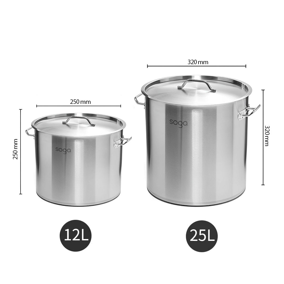 SOGA Stock Pot 12L 25L Top Grade Thick Stainless Steel Stockpot 18/10, , , , , ,  - AU DEPOT 5