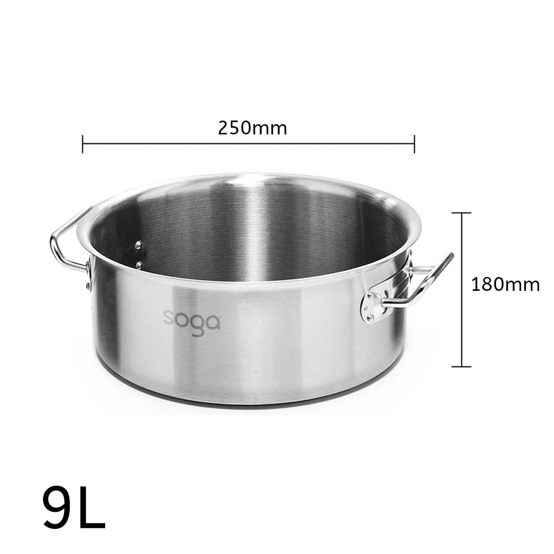 SOGA Stock Pot 9L Top Grade Thick Stainless Steel Stockpot 18/10 Without Lid, , , , , ,  - AU DEPOT 5