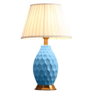 SOGA Textured Ceramic Oval Table Lamp with Gold Metal Base Blue Lamps TableLamp180Blue AU DEPOT - AU DEPOT