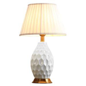 SOGA Textured Ceramic Oval Table Lamp with Gold Metal Base White Lamps TableLamp180White AU DEPOT - AU DEPOT