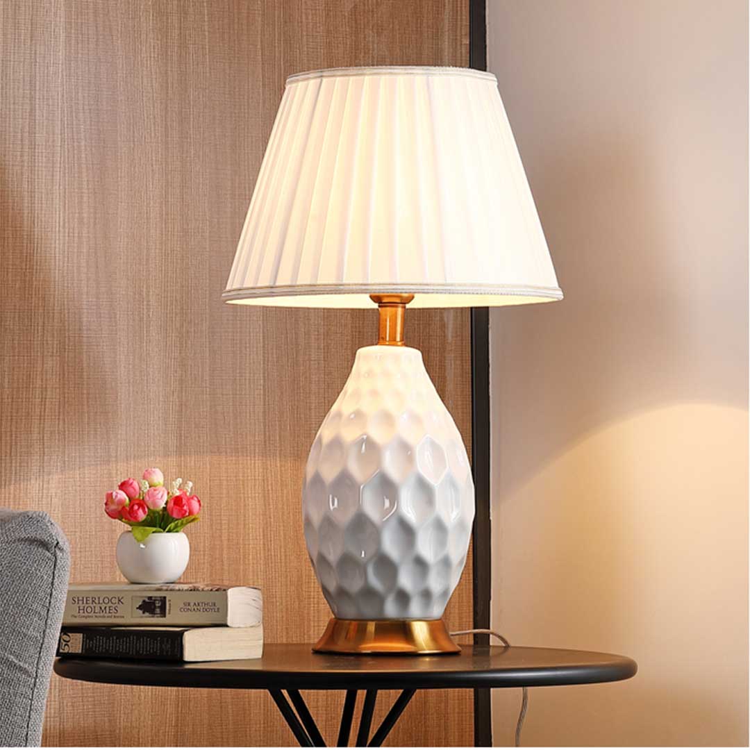 SOGA Textured Ceramic Oval Table Lamp with Gold Metal Base White, , , , , ,  - AU DEPOT 5