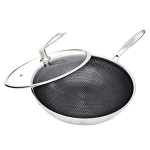 SOGA 32cm Stainless Steel Tri-Ply Frying Cooking Fry Pan Textured Non Stick Interior Skillet with Glass Lid, home & living, kitchen & dining, cookware, frying pans, ,  - AU DEPOT 1