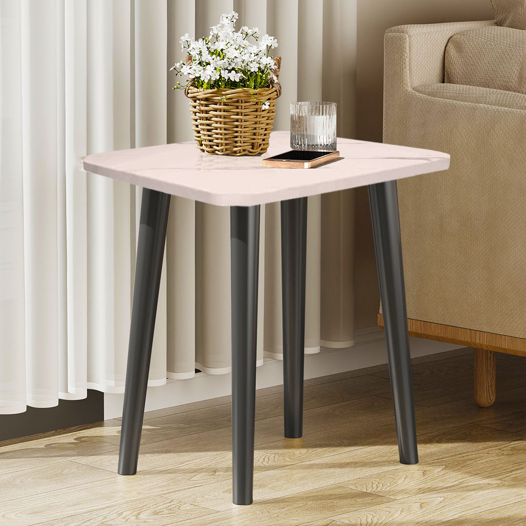 SOGA 2X 40cm White Ceramic Table Stone Pattern Compact Modern Design with Black Metal Legs, , , , , ,  - AU DEPOT 4