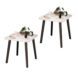 SOGA 2X 40cm White Ceramic Table Stone Pattern Compact Modern Design with Black Metal Legs SideTab40X2 AU DEPOT - AU DEPOT