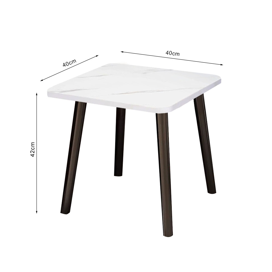 SOGA 2X 40cm White Ceramic Table Stone Pattern Compact Modern Design with Black Metal Legs, , , , , ,  - AU DEPOT 5