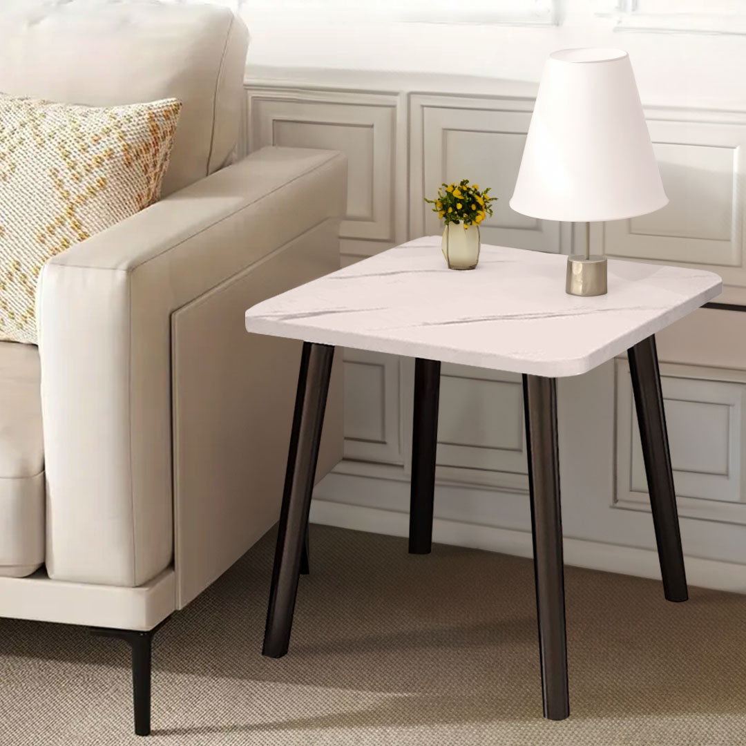 SOGA 2X 40cm White Ceramic Table Stone Pattern Compact Modern Design with Black Metal Legs, , , , , ,  - AU DEPOT 6