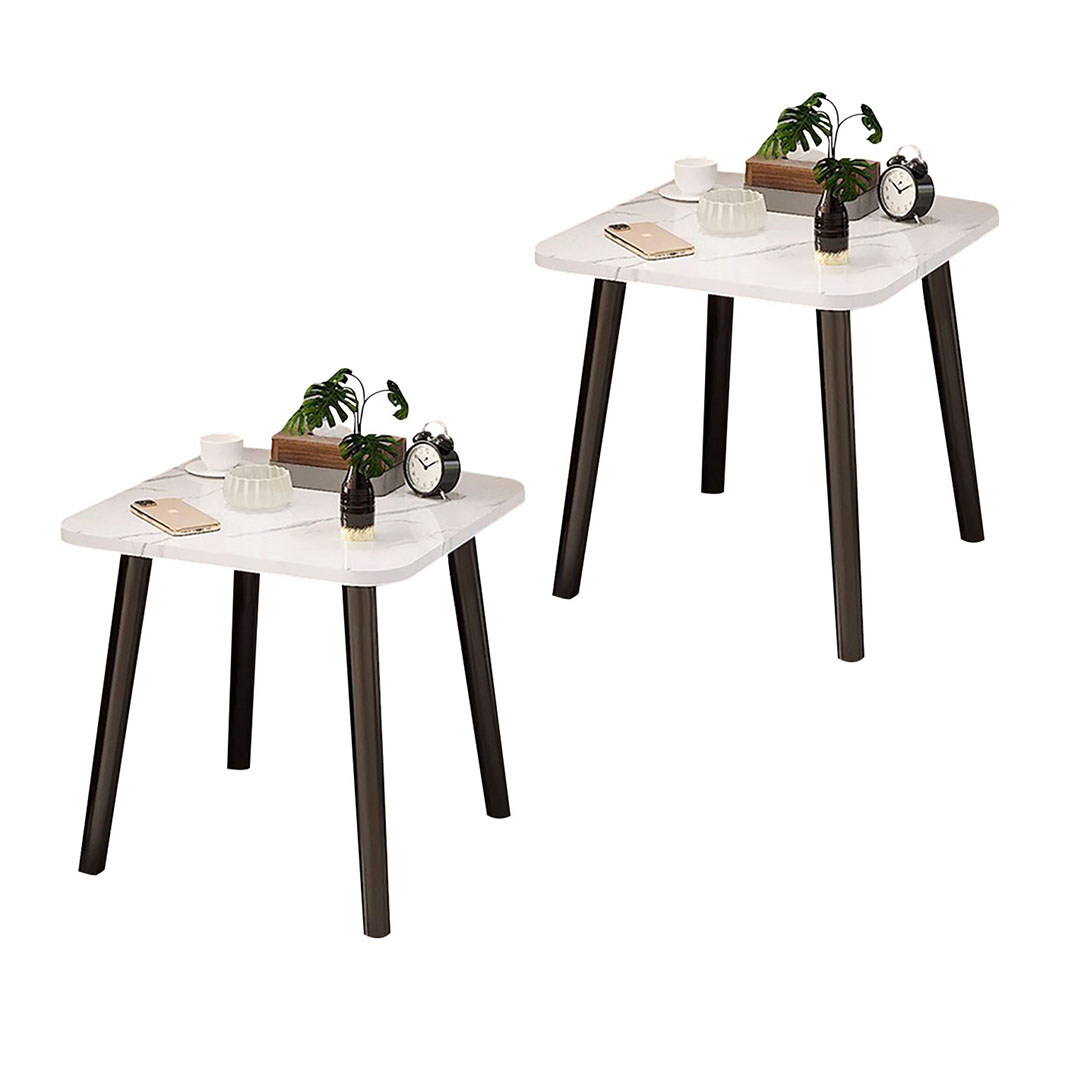 SOGA 2X 40cm White Ceramic Table Stone Pattern Compact Modern Design with Black Metal Legs, , , , , ,  - AU DEPOT 1