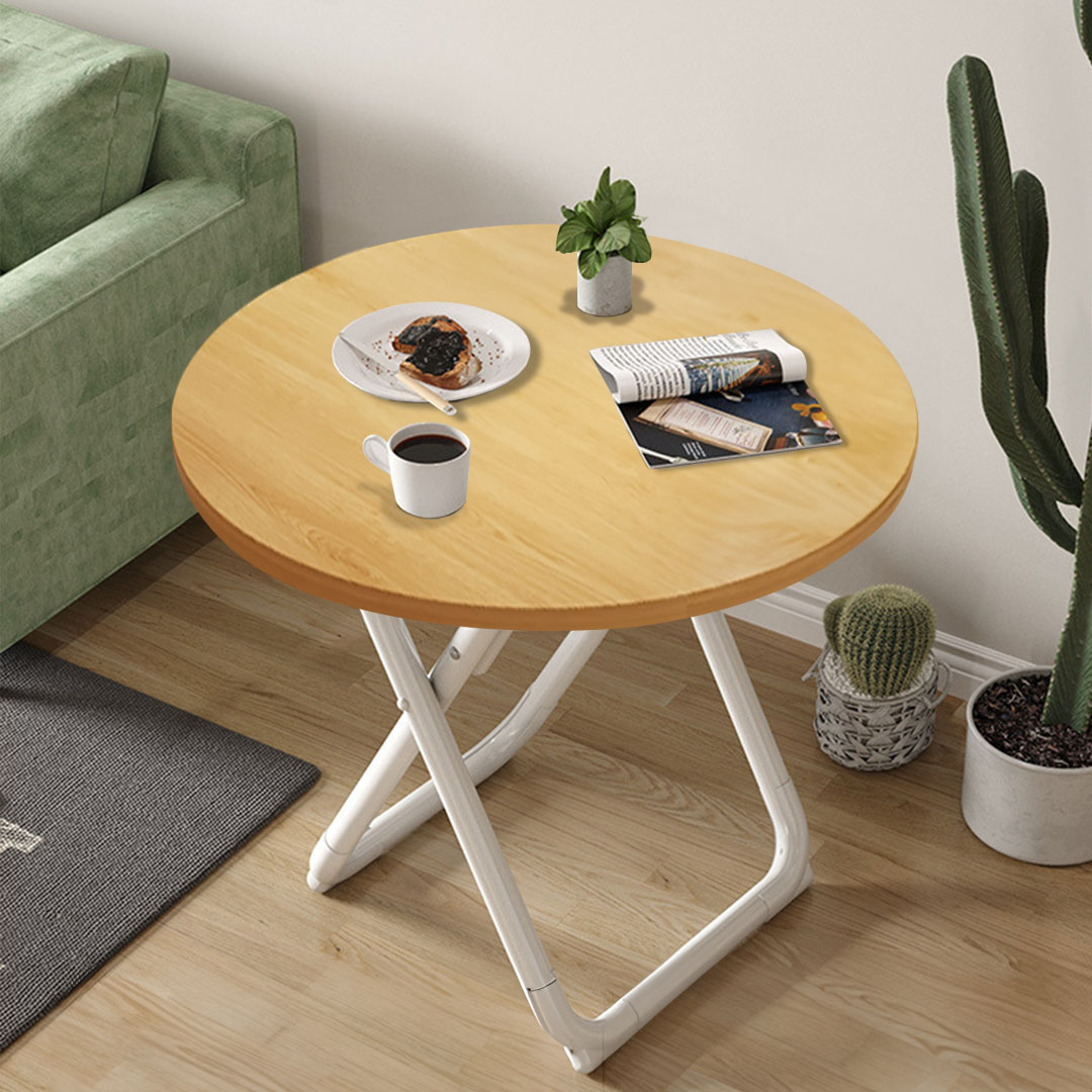 SOGA 2X 80cm Wood Color Round Table with White Legs Modern Design for Home Decor, , , , , ,  - AU DEPOT 5