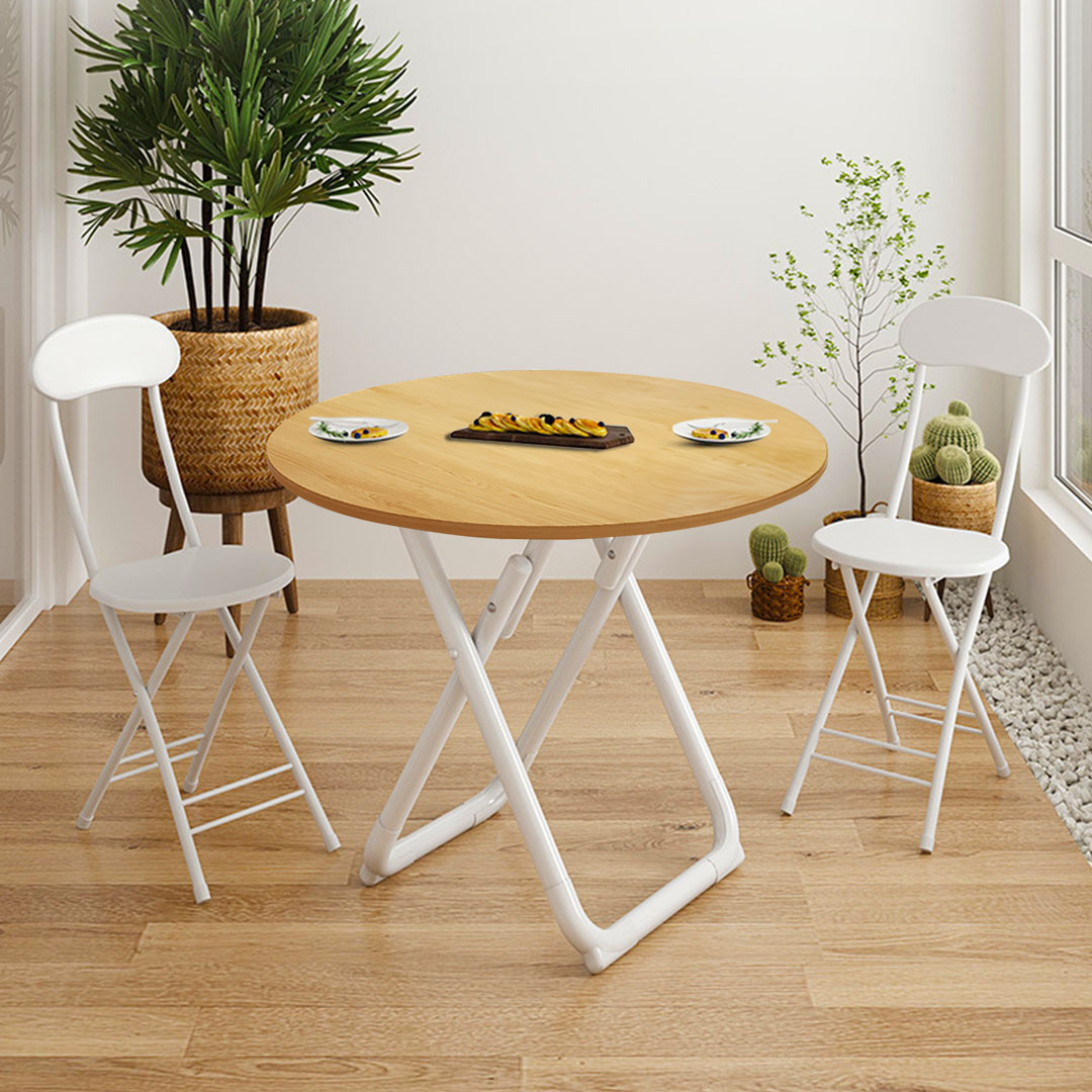 SOGA 2X 80cm Wood Color Round Table with White Legs Modern Design for Home Decor, , , , , ,  - AU DEPOT 6