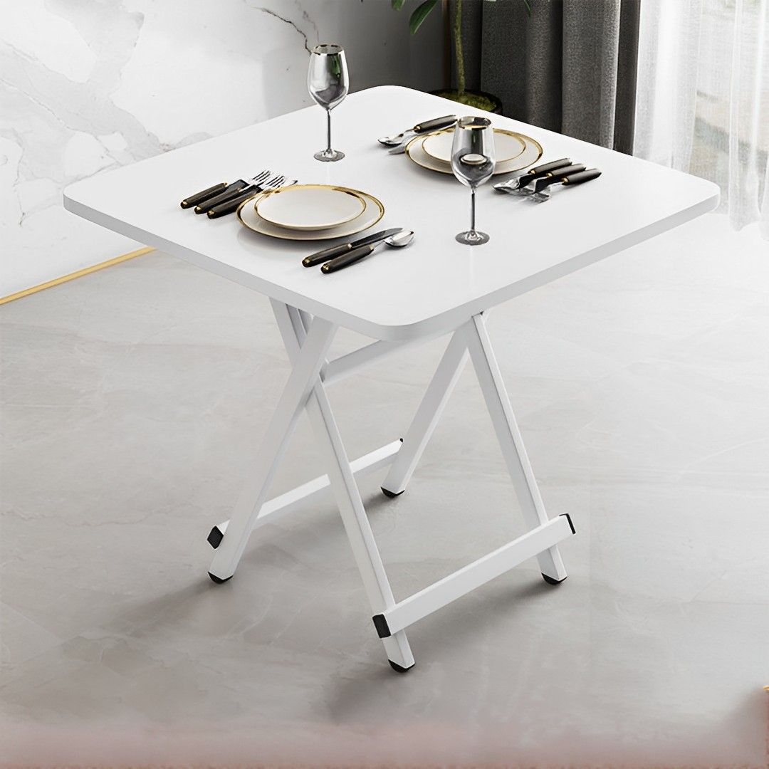 SOGA 2X White Dining Table Portable Square Surface Space Saving Folding Desk with Lacquered Legs Home Decor, , , , , ,  - AU DEPOT 2