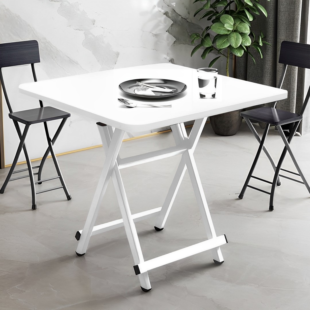 SOGA 2X White Dining Table Portable Square Surface Space Saving Folding Desk with Lacquered Legs Home Decor, , , , , ,  - AU DEPOT 3