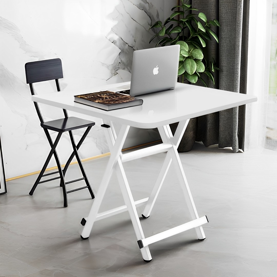 SOGA 2X White Dining Table Portable Square Surface Space Saving Folding Desk with Lacquered Legs Home Decor, , , , , ,  - AU DEPOT 4