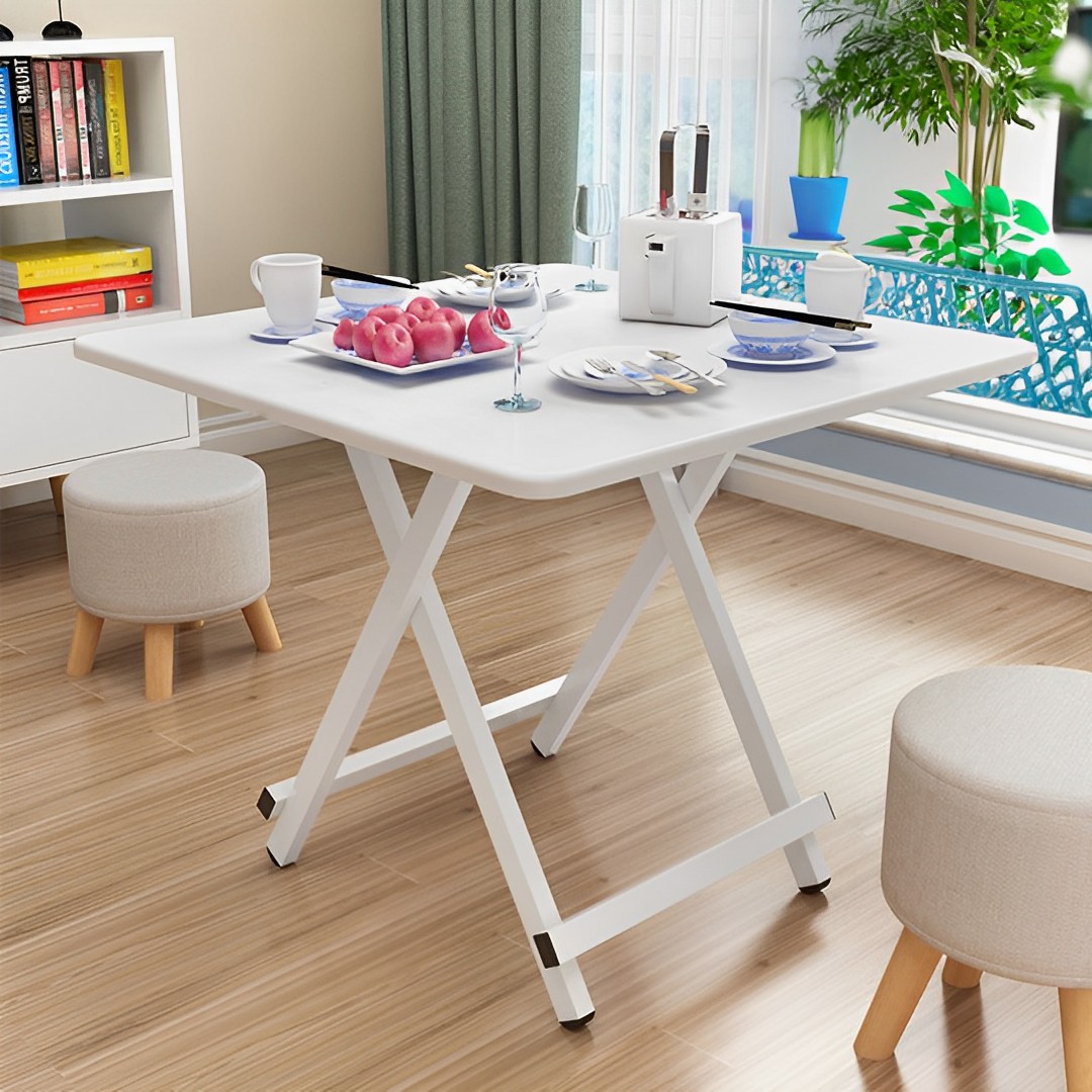 SOGA 2X White Dining Table Portable Square Surface Space Saving Folding Desk with Lacquered Legs Home Decor, , , , , ,  - AU DEPOT 5