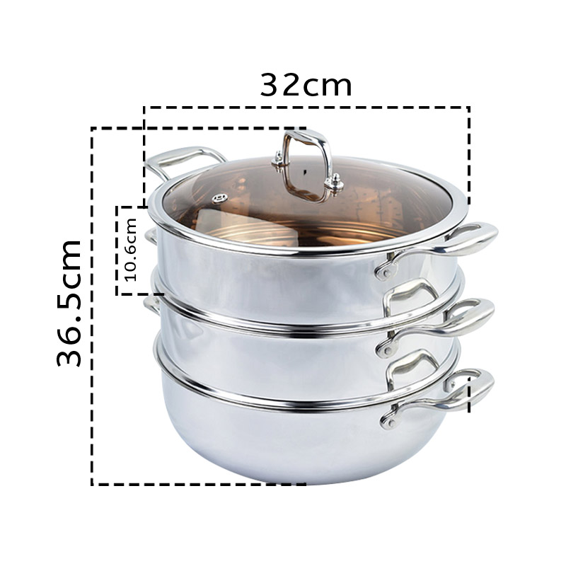 SOGA 3 Tier 32cm Heavy Duty Stainless Steel Food Steamer Vegetable Pot Stackable Pan Insert with Glass Lid, , , , , ,  - AU DEPOT 2