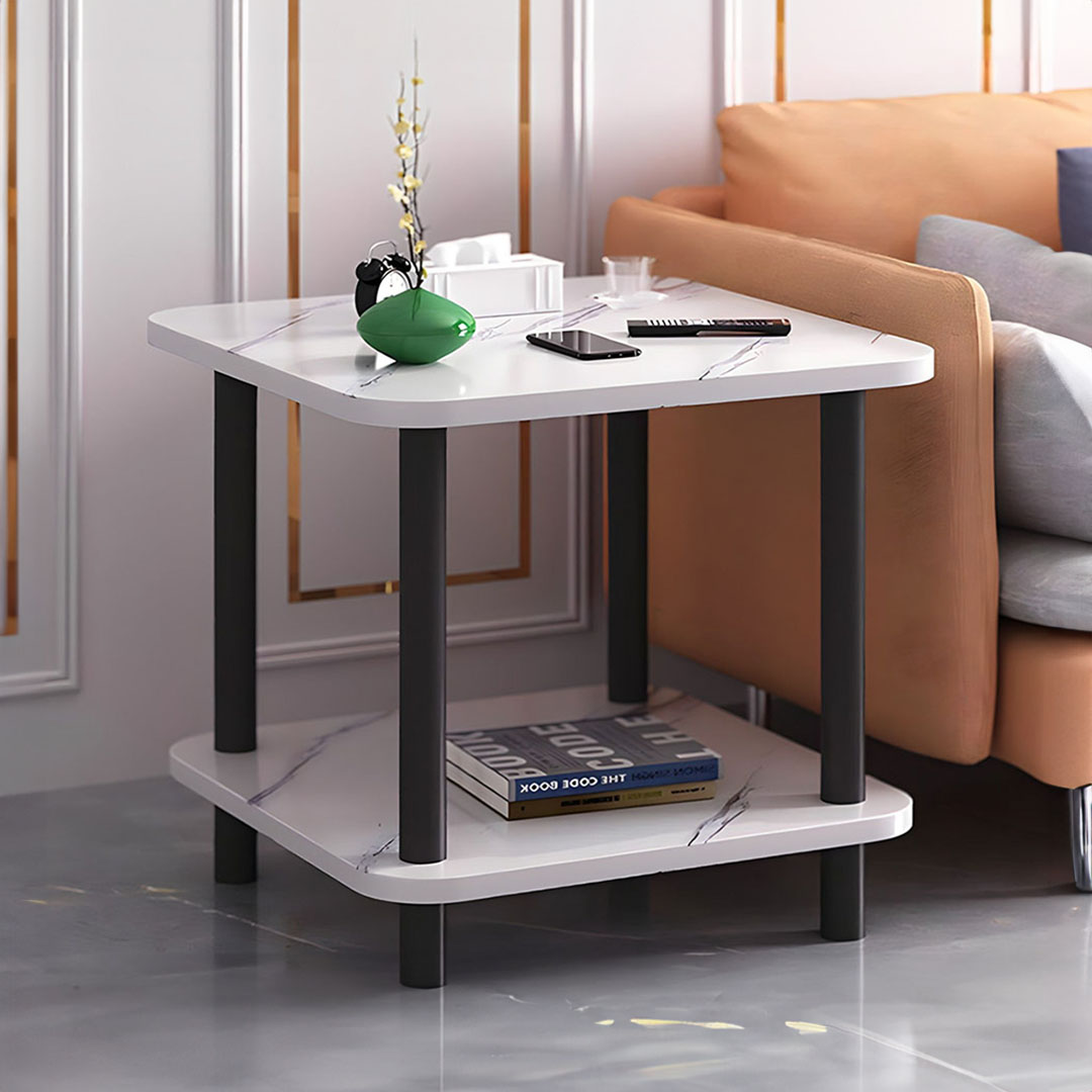 SOGA 70cm White Ceramic Table Stone Pattern Modern Design with Black Metal Legs, , , , , ,  - AU DEPOT 3