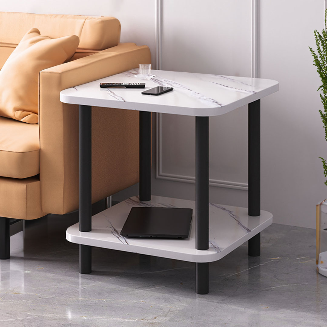 SOGA 70cm White Ceramic Table Stone Pattern Modern Design with Black Metal Legs, , , , , ,  - AU DEPOT 4