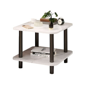 SOGA 70cm White Ceramic Table Stone Pattern Modern Design with Black Metal Legs SideTab38 AU DEPOT - AU DEPOT