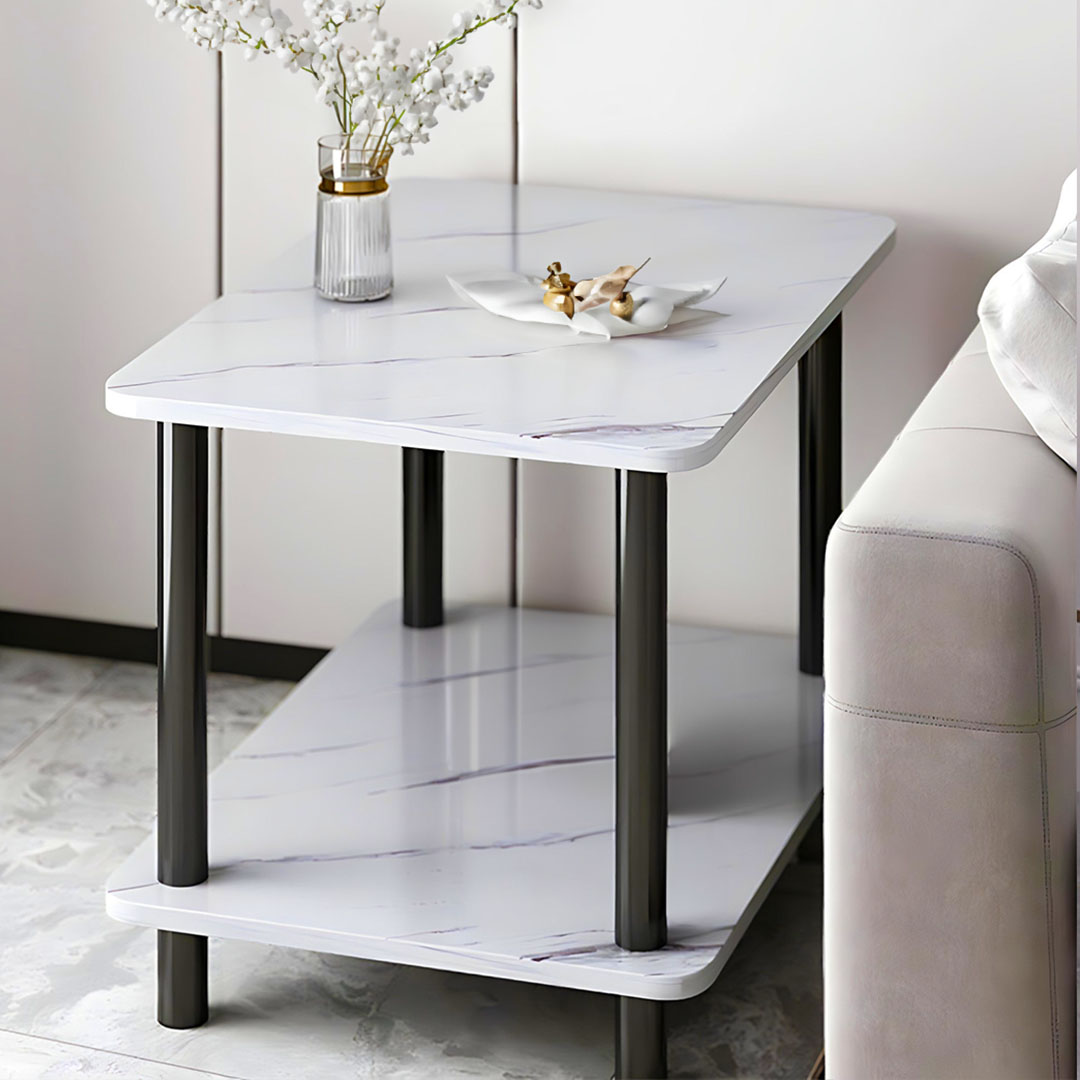 SOGA 70cm White Ceramic Table Stone Pattern Modern Design with Black Metal Legs, , , , , ,  - AU DEPOT 5