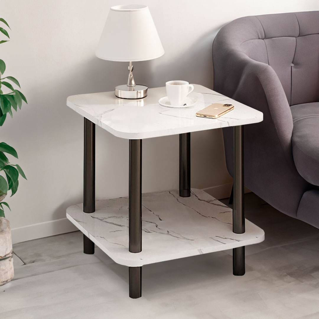 SOGA 70cm White Ceramic Table Stone Pattern Modern Design with Black Metal Legs, , , , , ,  - AU DEPOT 7